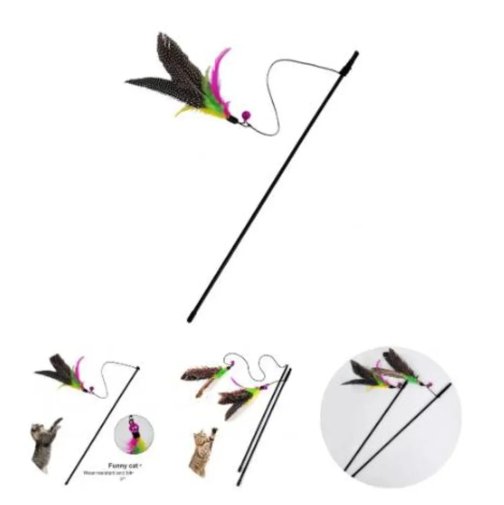 Funny Kitten Cat Teaser Interactive Toy Rod with Bell and Feather