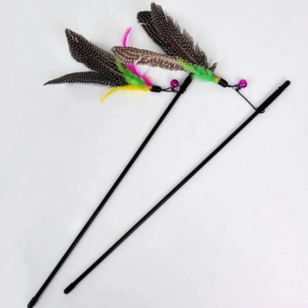 Funny Kitten Cat Teaser Interactive Toy Rod with Bell and Feather