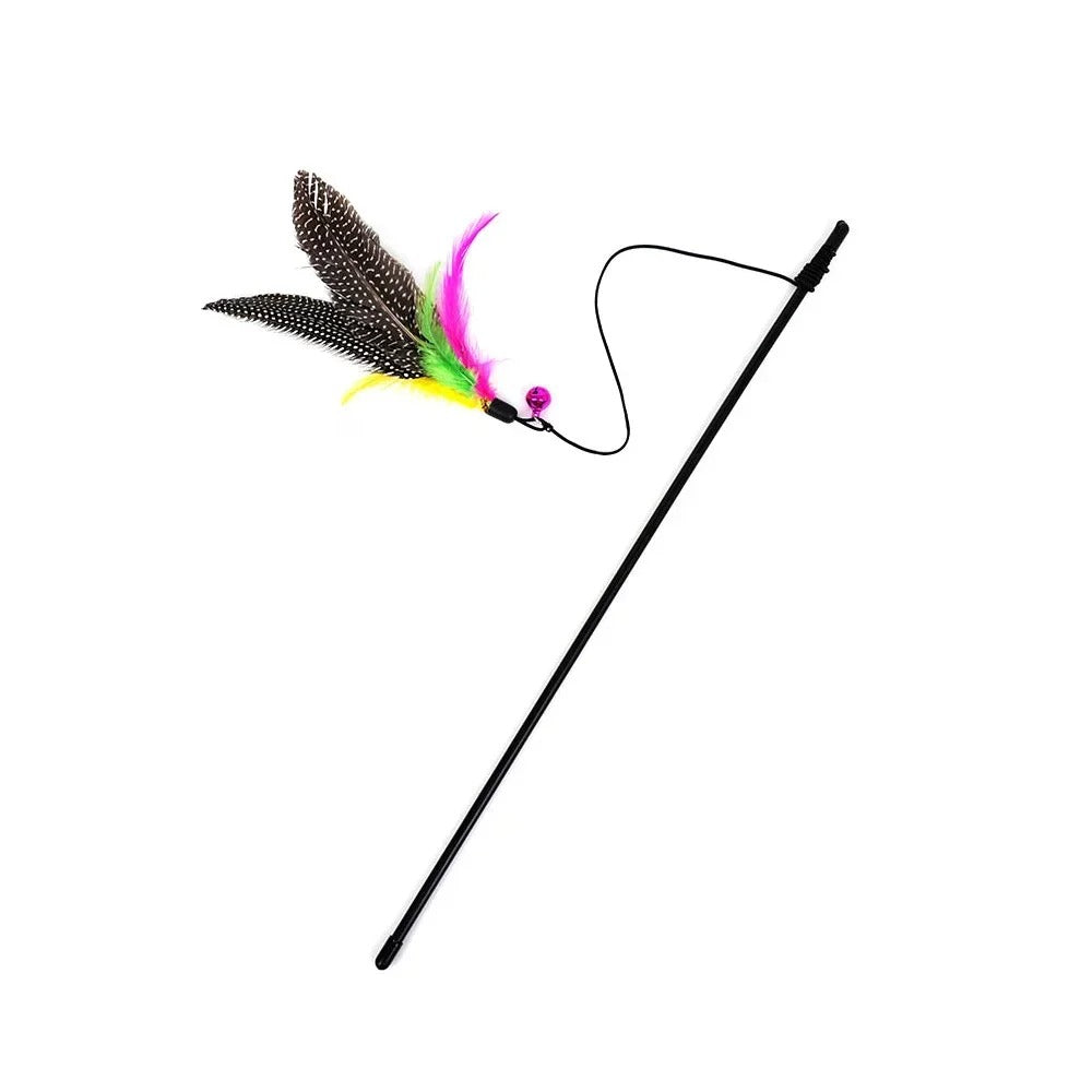 Funny Kitten Cat Teaser Interactive Toy Rod with Bell and Feather