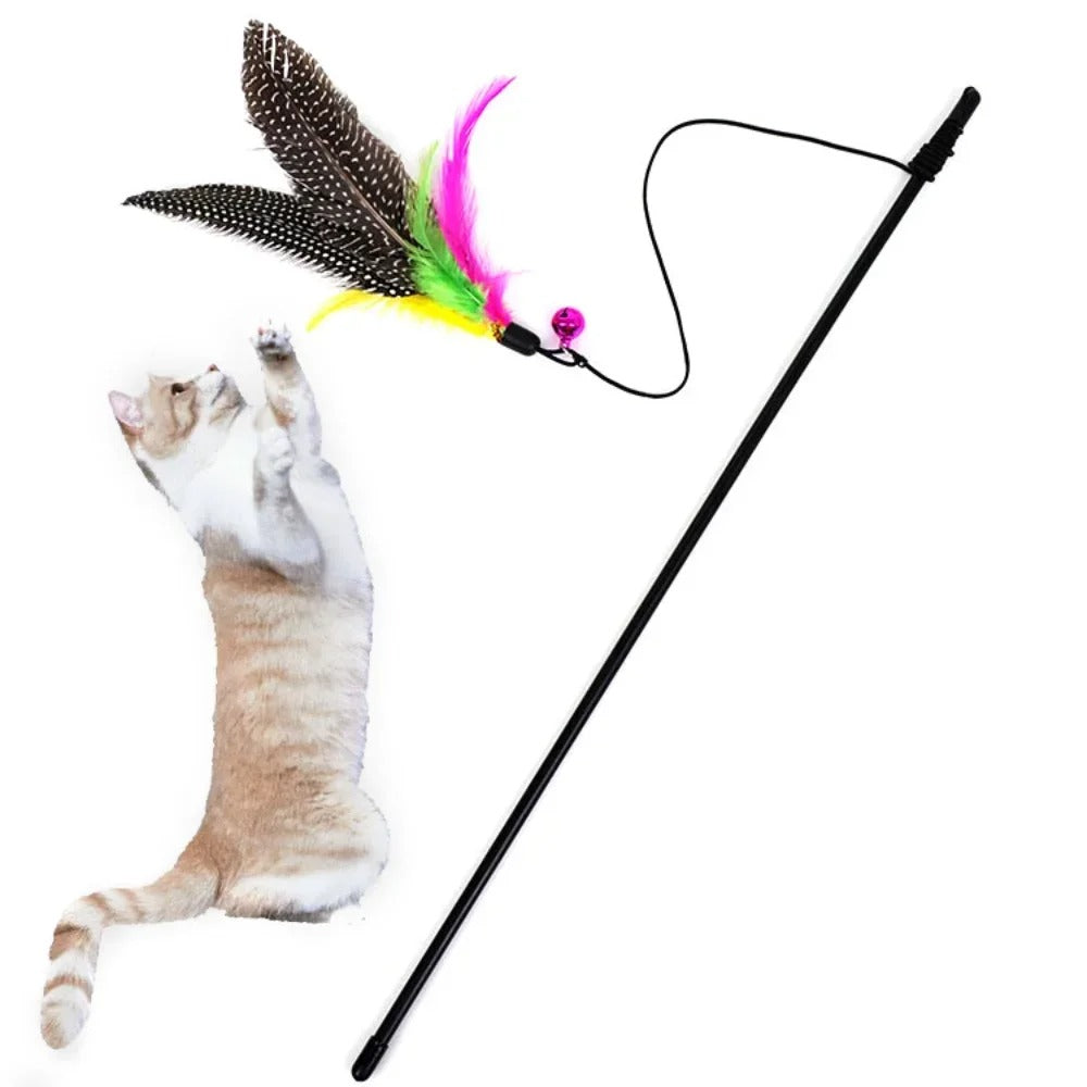 Funny Kitten Cat Teaser Interactive Toy Rod with Bell and Feather