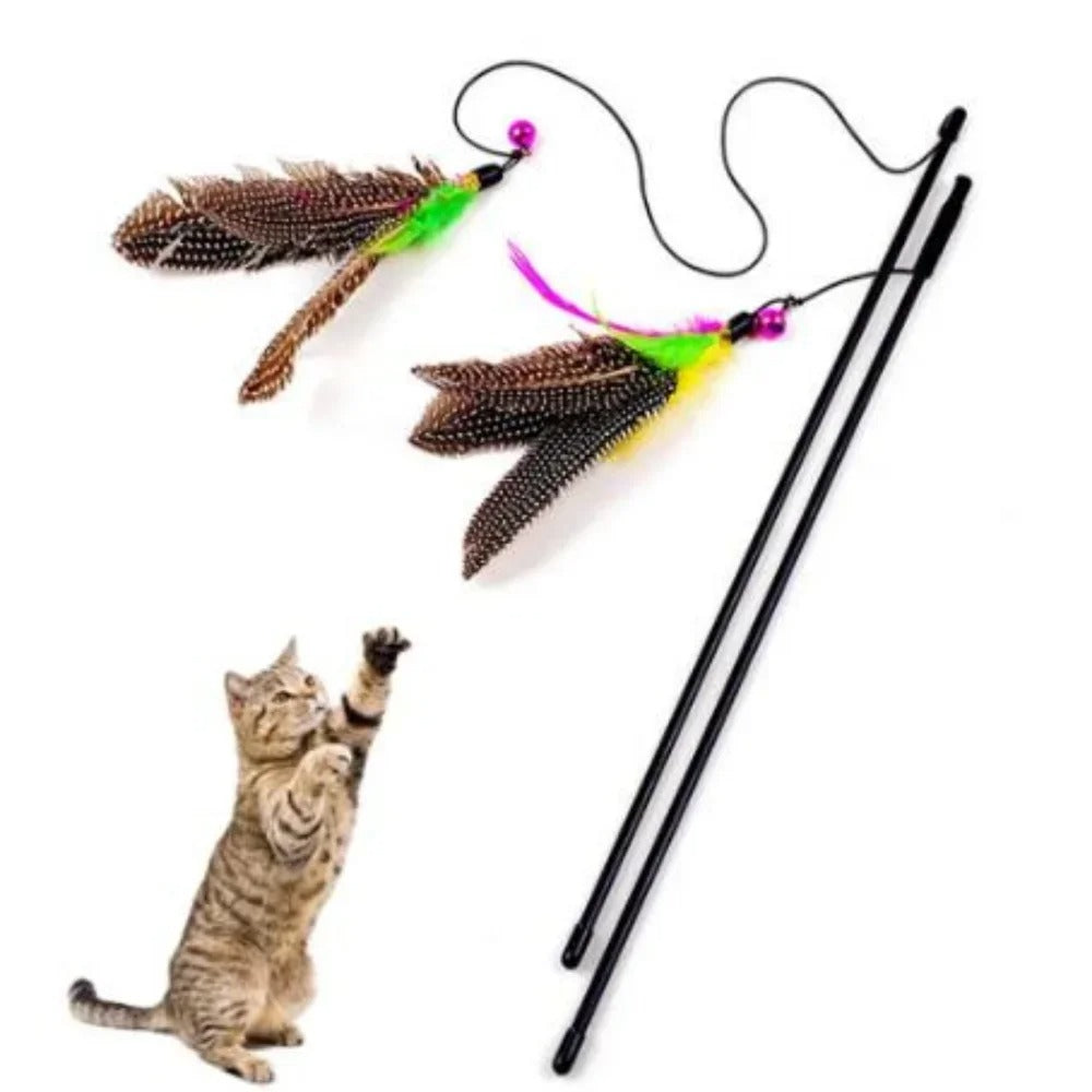Funny Kitten Cat Teaser Interactive Toy Rod with Bell and Feather
